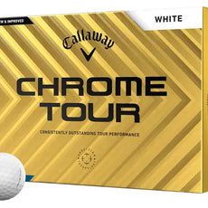 Callaway Chrome Tour weiße Golfbälle, 12er Packung mit goldener Verpackung