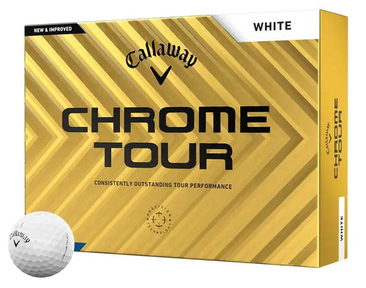 Callaway Chrome Tour weiße Golfbälle, 12er Packung mit goldener Verpackung