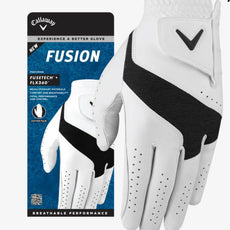 Herren Golfhandschuh für Linkshänder, weiß-schwarz mit Belüftungslöchern, Verpackung sichtbar