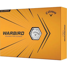 Gelbe Box Callaway Warbird Golfbälle, Aufschrift und Golfball mit Logo sichtbar