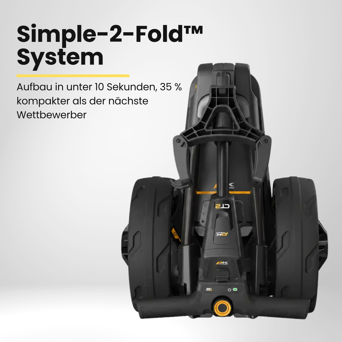 PowaKaddy CT2 Ultra Compact – kompakt faltbarer Elektro-Trolley in Stealth Matt-Black