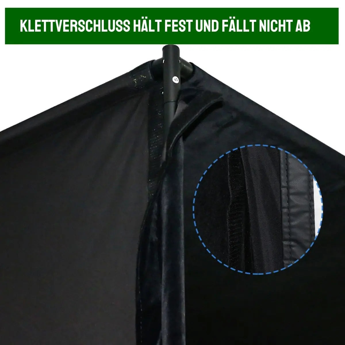 Detailaufnahme von Golf-Simulator Netz mit Klettverschluss, Nahaufnahme der Befestigung