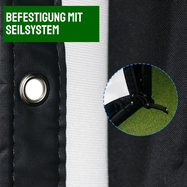 Golfnetz mit Öse und Seilsystem zur Befestigung, Detailansicht für Indoor Golf Zubehör