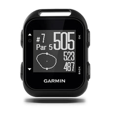 Schwarzes Golf GPS-Gerät mit Display, zeigt Lochinformationen und Distanzen an