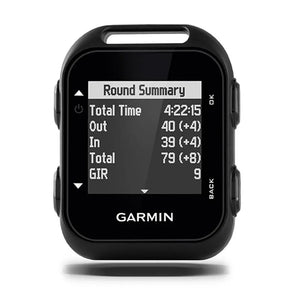 Kompaktes Golf GPS-Gerät mit Display, Rundenstatistik und seitlichen Tasten, schwarze Farbe