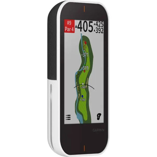 Golf GPS-Gerät in Schwarz-Weiß mit Farbdisplay und Golfplatz-Kartenansicht