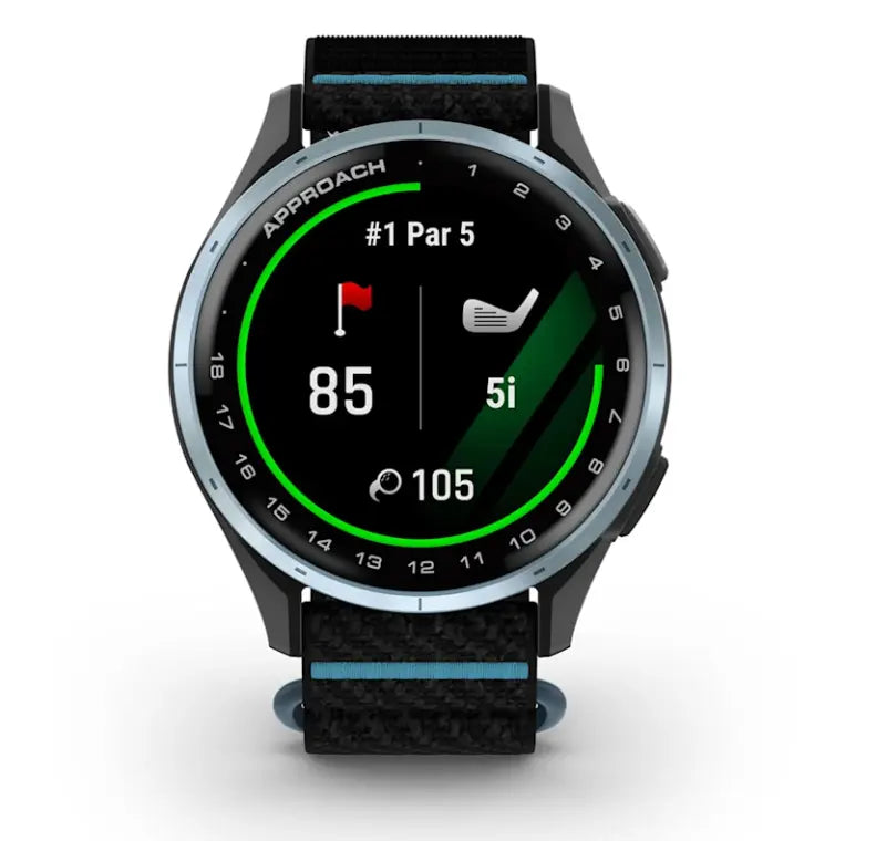 Golf GPS Uhr mit Display für Entfernung, Par und Schlägerauswahl, schwarzes Armband