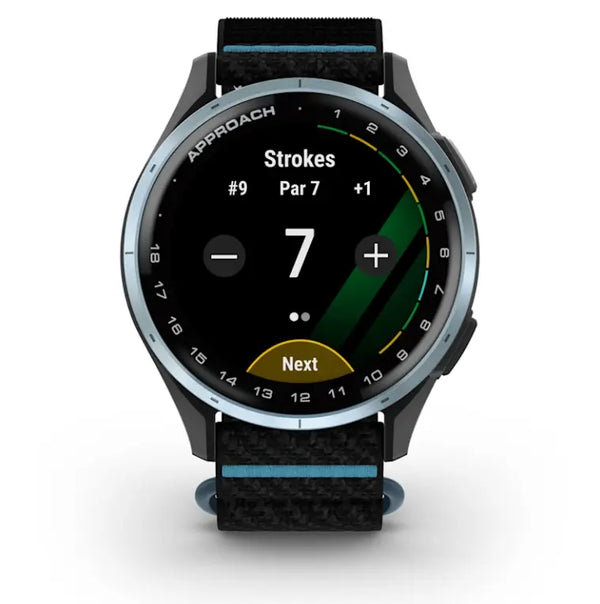 Golf GPS Uhr mit Rundenzähler, schwarzes Display, modernes Design, Strokes-Funktion angezeigt
