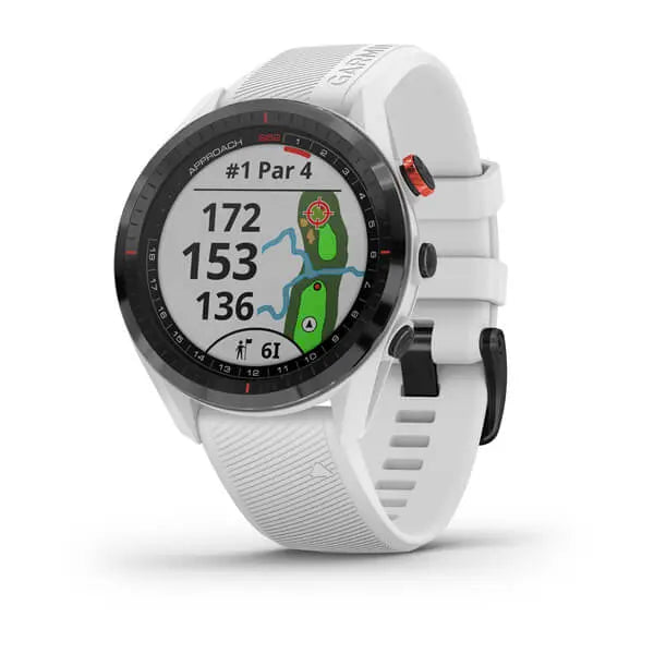 Weiße Golf GPS-Uhr mit Farbbildschirm und Golfplatzkarte, moderne Golfuhr für Golfer