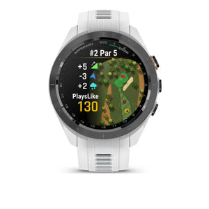 Weiße Golf GPS-Uhr mit Golfplatzkarte und Score-Anzeige auf dem Display