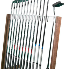 Moderner Golfschlägerständer aus Nussbaumholz und Weiß mit zehn Golfschlägern