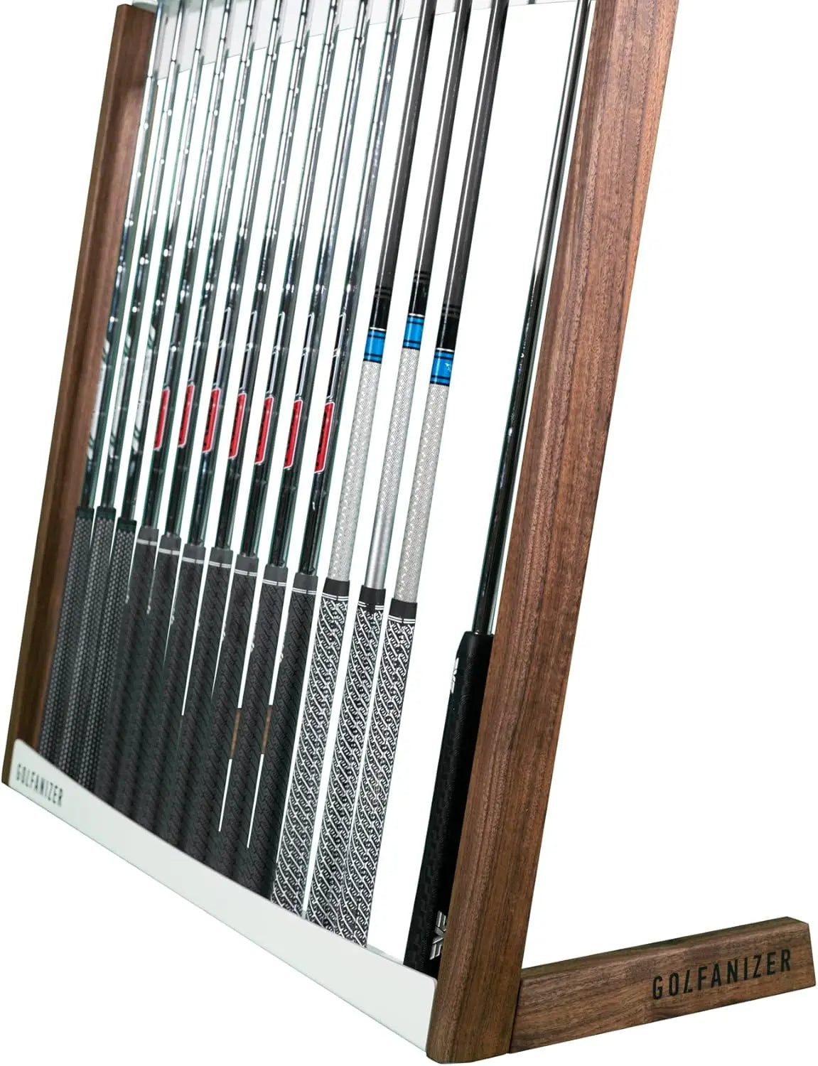 Golfschlägerständer aus Nussbaum und Weiß für bis zu zehn Golfschläger, modernes Design