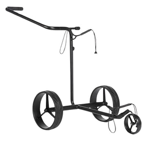 Justar BLACK Series E-Trolley in schwarzer Ausführung mit drei Rädern und einer stabilen Halterung.