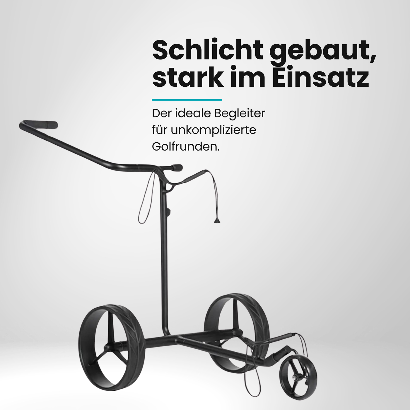Justar BLACK Series E-Trolley in Schwarz, ideal für unkompilizierte Golfplätze.