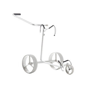 Justar SILVER E-Trolley mit drei Rädern, ideal für den Golfsport.