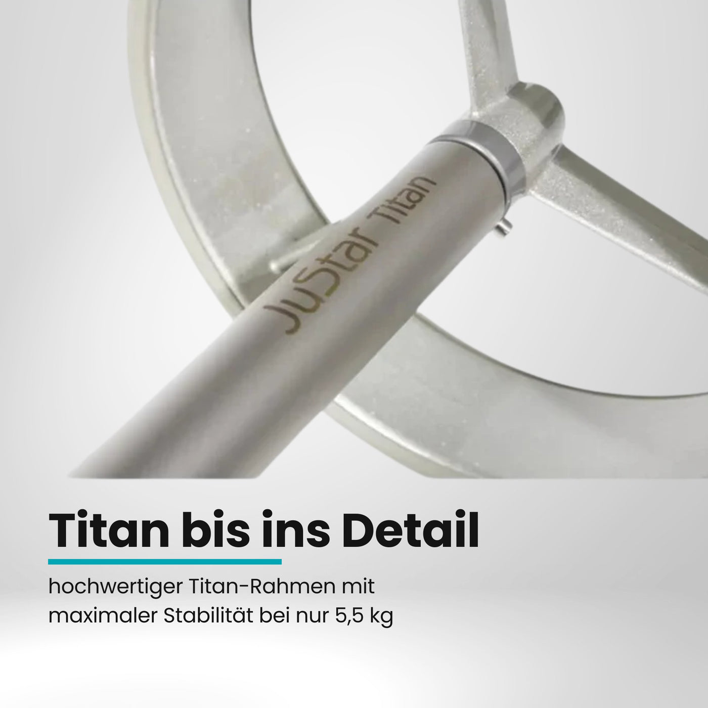 Detailansicht JuStar Titan Elektrocaddy Rad und Rahmen, modernes Golfzubehör