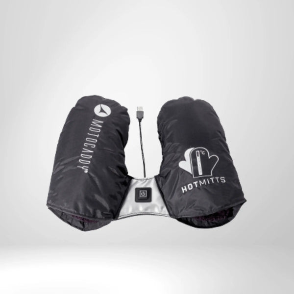 Schwarze beheizbare Golf-Handwärmer mit USB-Anschluss und Hotmitts-Logo