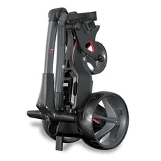 Kompakt zusammengeklappter E-Trolley für Golf, modernes Design mit großen Rädern