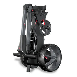 Kompakt zusammengeklappter E-Trolley für Golf, modernes Design mit großen Rädern