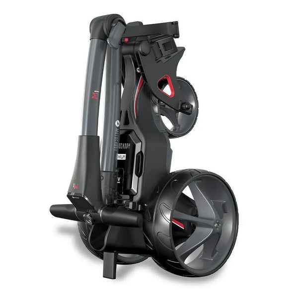 Kompakt zusammengeklappter E-Trolley für Golf, modernes Design mit großen Rädern