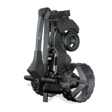 Zusammengefalteter schwarzer E-Trolley für Golf, modernes Design, kompakt, große Räder