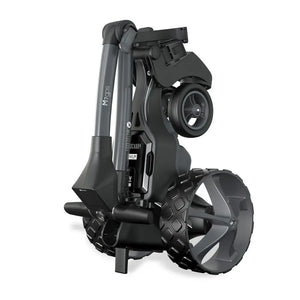 Zusammengefalteter schwarzer E-Trolley für Golf, modernes Design, kompakt, große Räder
