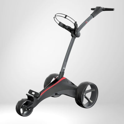 Moderner Motocaddy S1 E-Trolley in Schwarz – Übersicht mit Features freigestellt