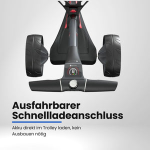Motocaddy S1 – Draufsicht E-Trolley Bedienpanel mit USB-Ladeport