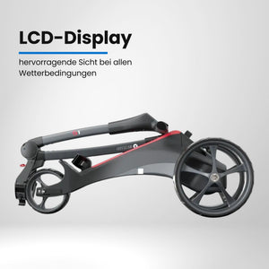 Motocaddy S1 E-Trolley – Rückansicht mit Golftaschen-Halterungssystem