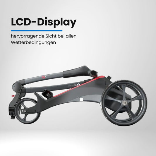 Motocaddy S1 E-Trolley – Rückansicht mit Golftaschen-Halterungssystem