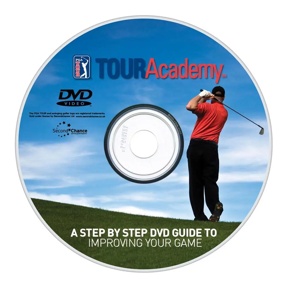 DVD mit Golfer und PGA TOUR Academy Logo, Ratgeber für Golf Training und Verbesserung