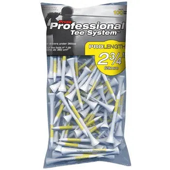 Packung mit 100 weißen Golf Tees mit gelbem Ring, 2 3/4 Zoll, im Polybeutel