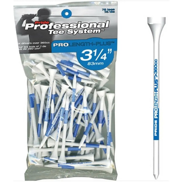 Packung mit 75 weißen und blauen Golftees, Länge 83mm, für Golfschläger-Zubehör.