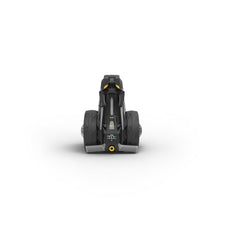 Moderner E-Trolley für Golf, schwarze Ausführung, zusammengeklappt, Vorderansicht