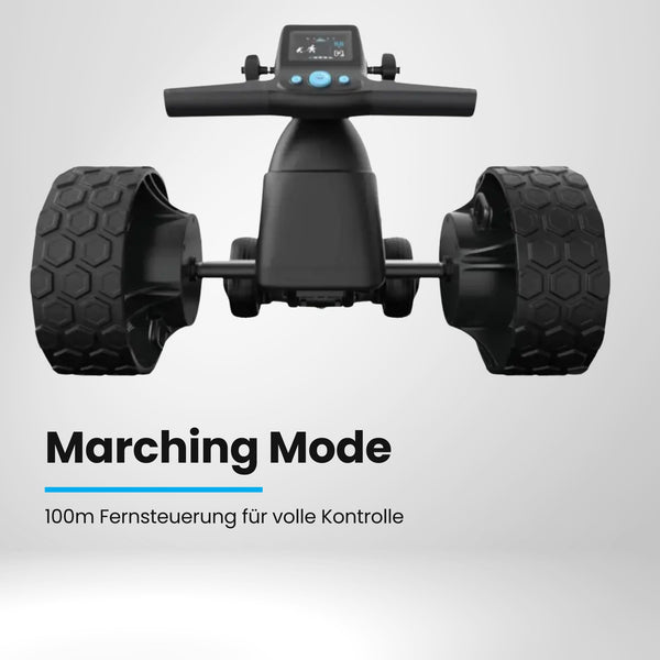Elektrischer Golf Trolley mit Display, großen Geländerädern und stabiler Bauweise