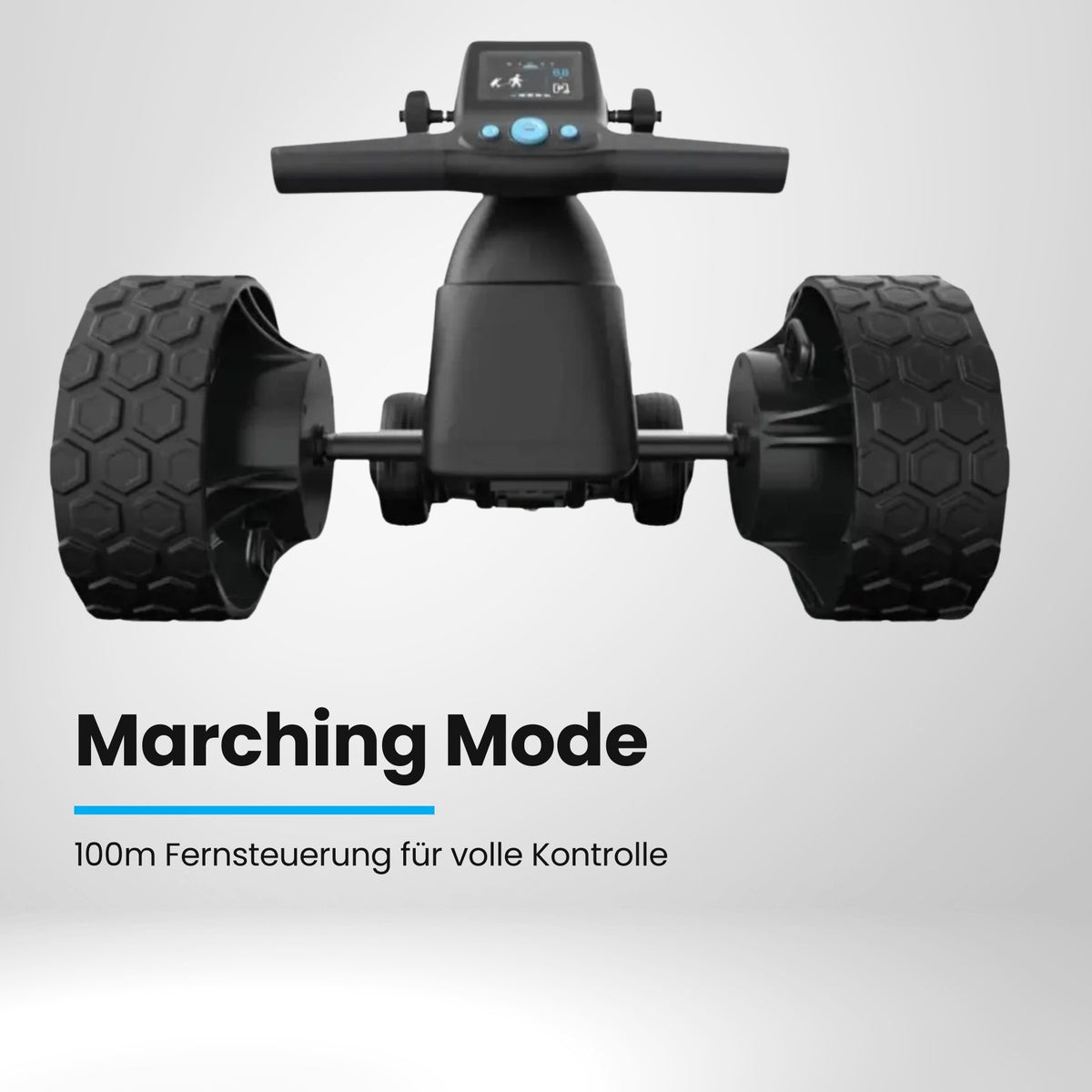 Elektrischer Golf Trolley mit Display, großen Geländerädern und stabiler Bauweise