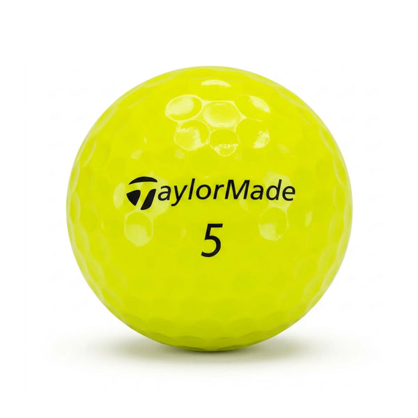 TaylorMade TP5 Tour Yellow – Nahaufnahme gelber Golfball mit dimpled Oberfläche und Logo