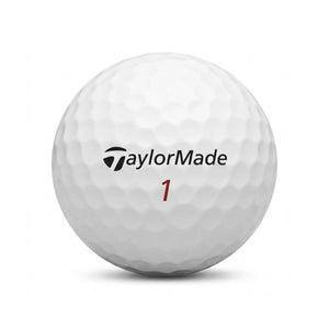 TaylorMade TP5x Tour – Nahaufnahme weißer Golfball mit dimpled Oberfläche und Logo