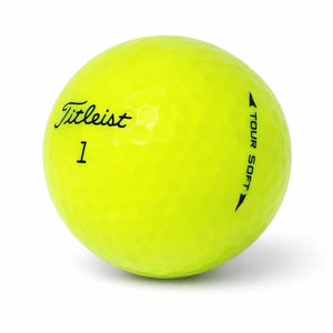 Titleist Tour Soft Yellow Lakeballs | AAAA/AAA – 25 gebrauchte gelbe Golfbälle freigestellt auf weißem Hintergrund