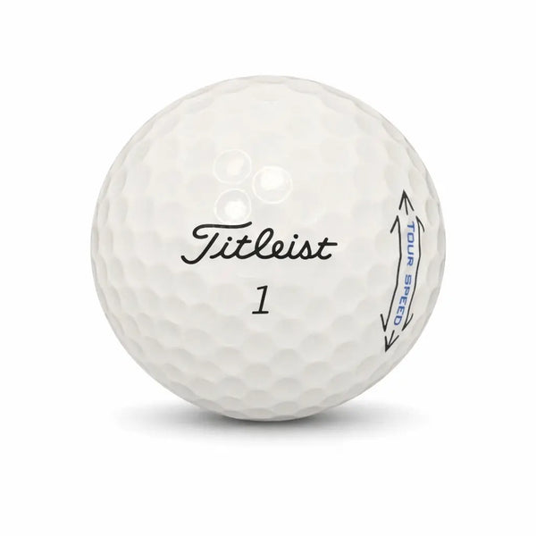 Titleist Tour Speed – Nahaufnahme weißer Golfball mit dimpled Oberfläche und Logo