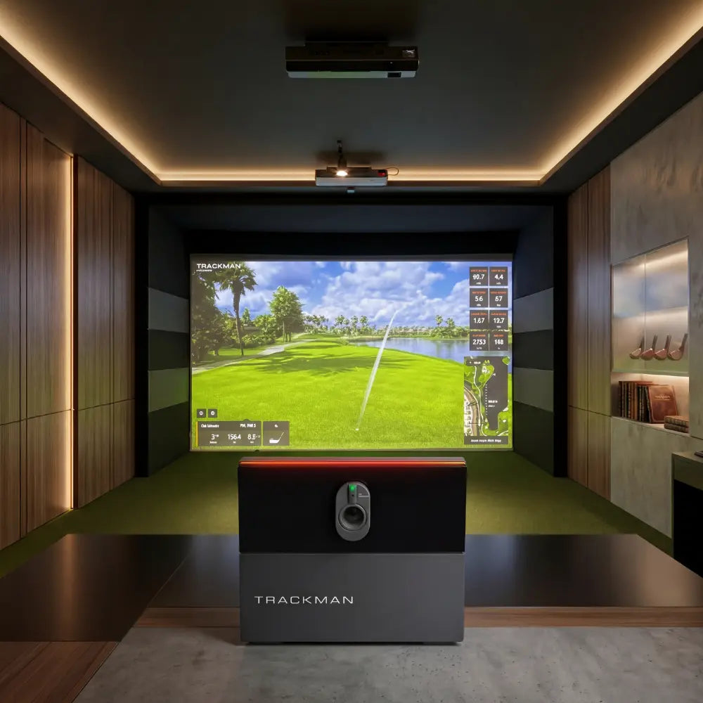 GSK ELITE TrackMan Golf Simulator – Indoor Golfsimulator mit TrackMan Launch Monitor und großer Leinwand