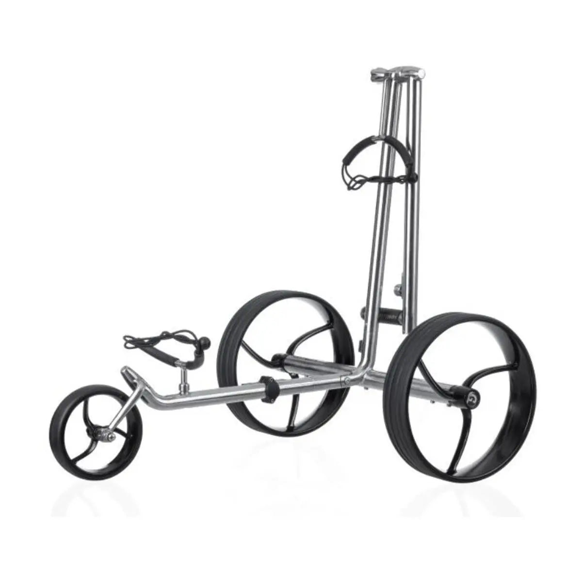 Moderner Edelstahl Golf E-Trolley mit drei großen Rädern und verstellbarer Halterung