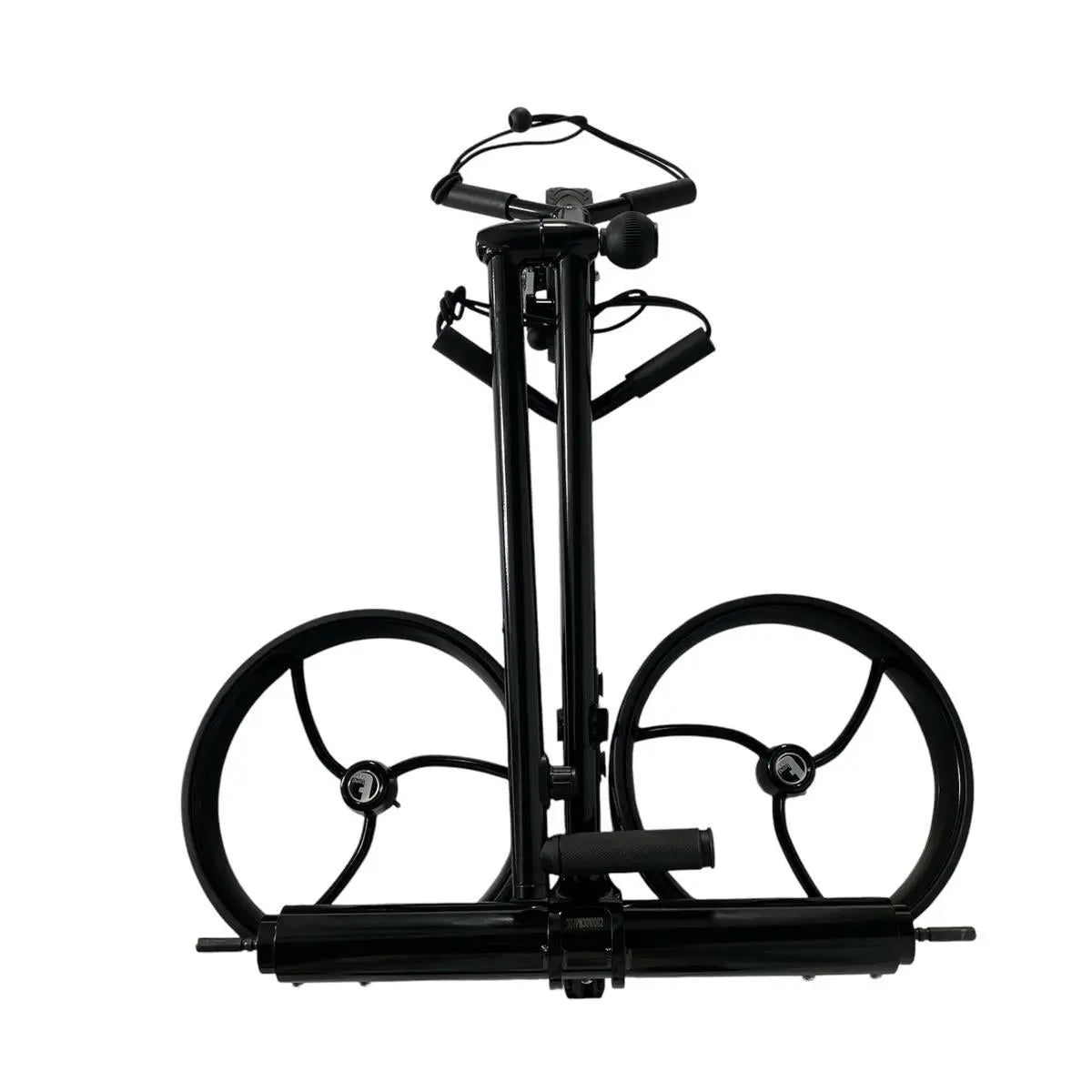 Zusammengeklappter Elektro-Golf-Trolley mit großen Rädern, schwarze Ausführung