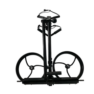 Zusammengeklappter Elektro-Golf-Trolley mit großen Rädern, schwarze Ausführung