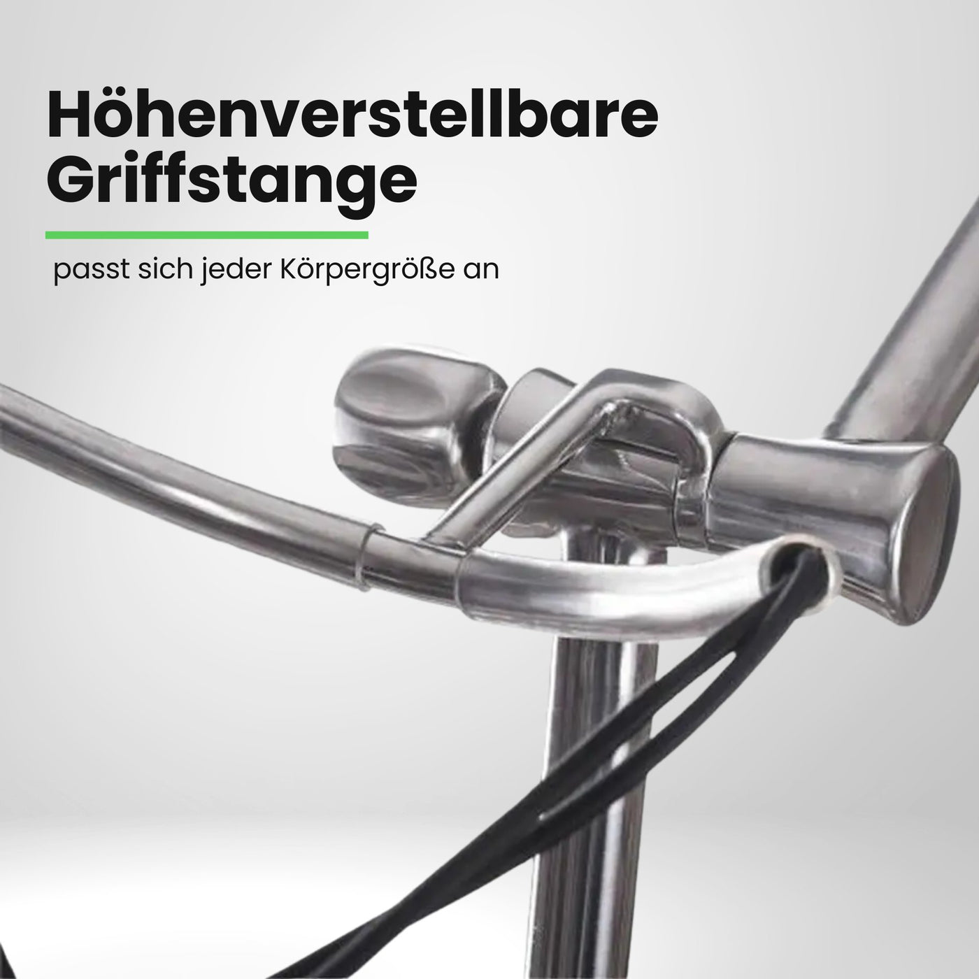 Detailansicht Aluminiumrahmen und Griff eines Golf E-Trolleys, modernes Design