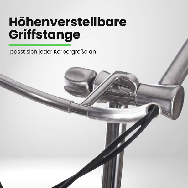 Detailansicht Aluminiumrahmen und Griff eines Golf E-Trolleys, modernes Design