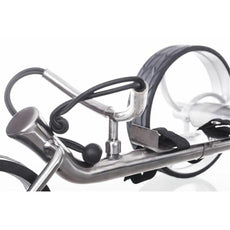Detailansicht Golf E-Trolley Rahmen aus Edelstahl mit Halterung und Gurt