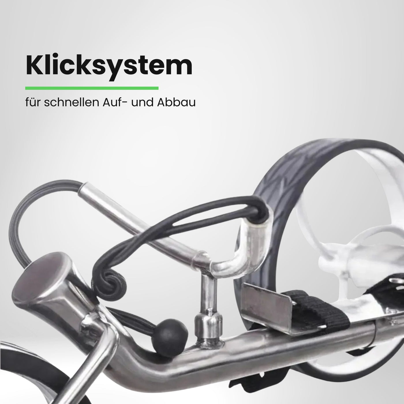 Detailansicht Golf E-Trolley Rahmen aus Edelstahl mit Halterung und Gurt