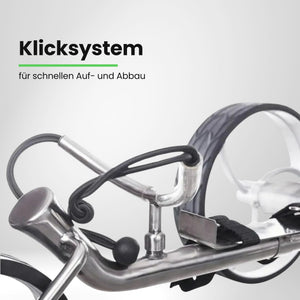 Detailansicht Golf E-Trolley Rahmen aus Edelstahl mit Halterung und Gurt