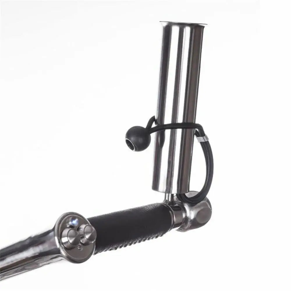 Detailansicht Edelstahl Scorekartenhalter für Golf E-Trolley, Befestigung mit Gummizug